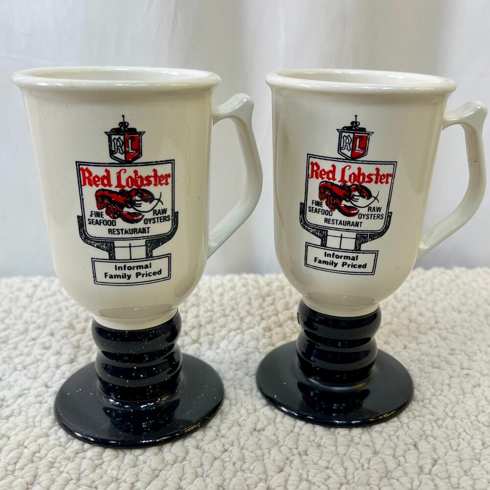 Vintage Red Lobster Restaurant Plastic Pedestal Drink Cups Mugs 8 oz. Set of 2